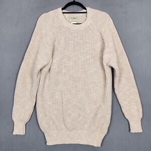 Vintage LL Bean Sweater Mens Medium Tall Beige 100% Cotton Ribbed USA 90s
